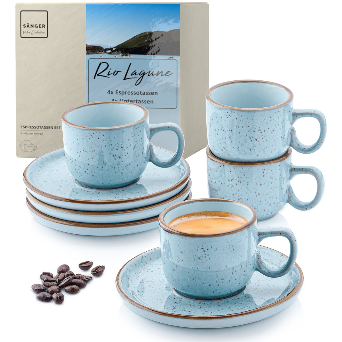 SÄNGER Espressotassen Set Rio Lagune 8 teilig für 4 Personen