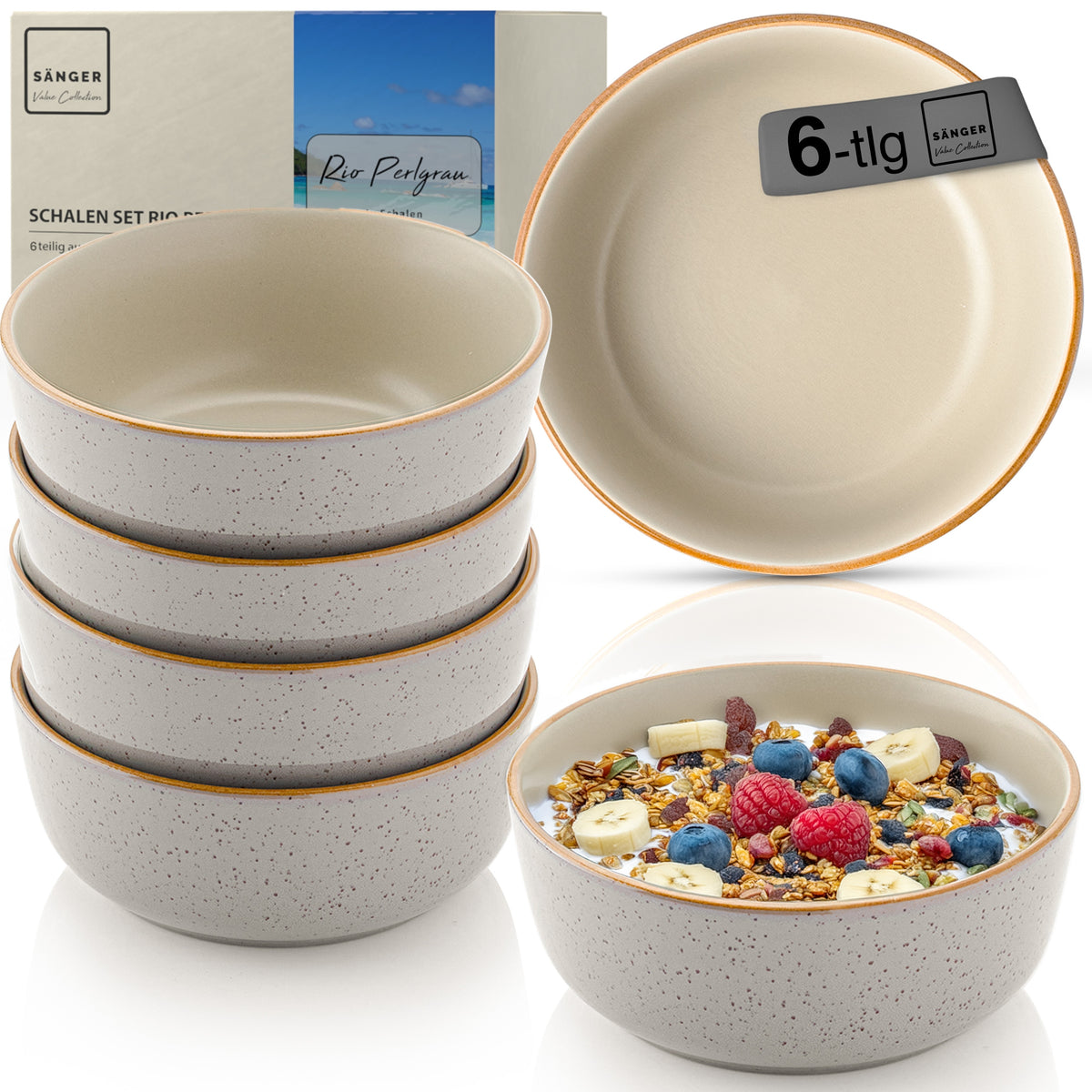 SÄNGER Bowl Set Rio Pearl Grey - 6-piece stoneware
