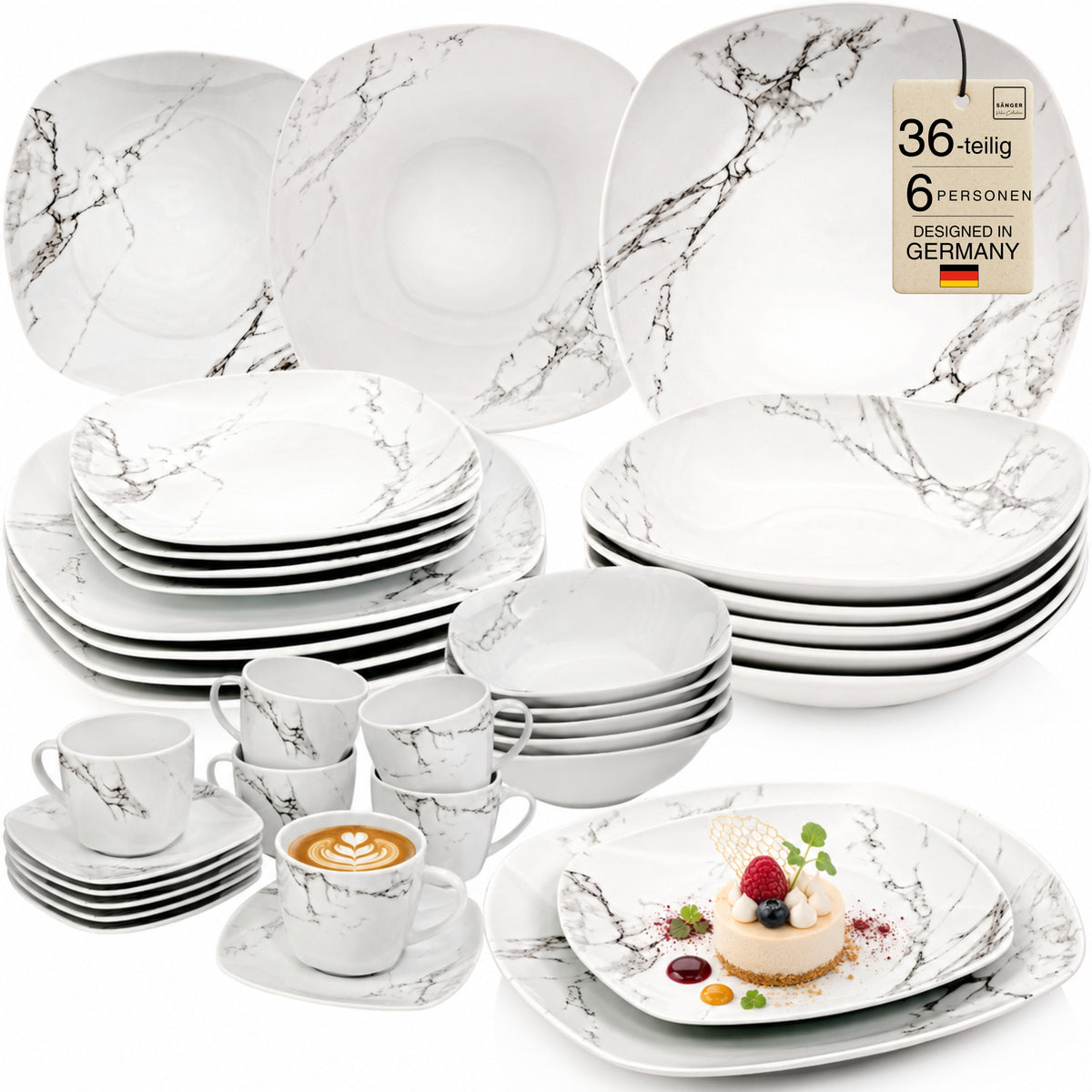 SÄNGER Porcelain Combi-Set Bilgola Marble 36 Pieces for 6 People