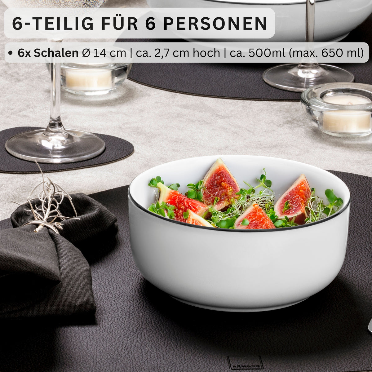 SÄNGER Porcelain Cereal Bowls Marlo Black Rim 6-piece