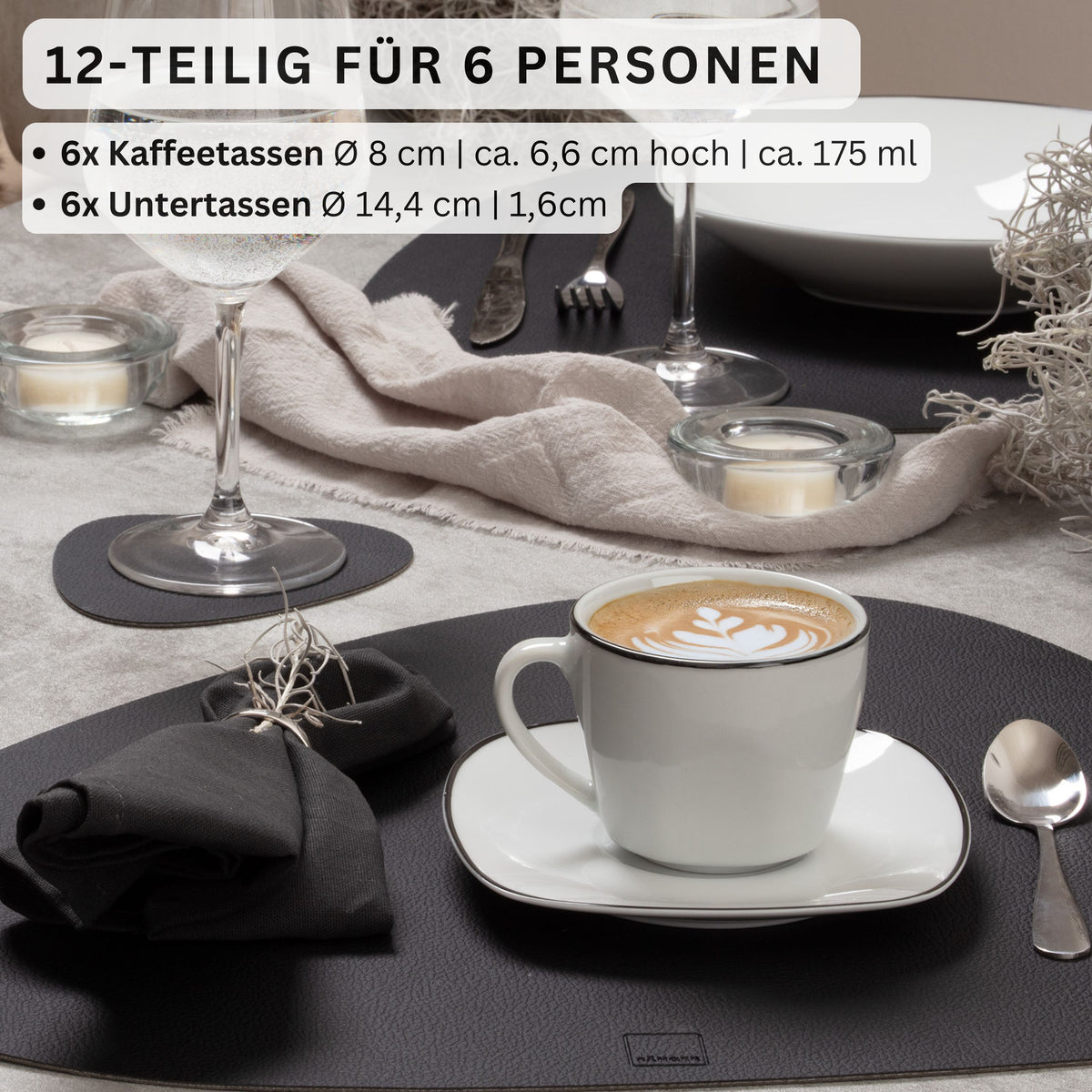 SÄNGER Porcelain Coffee Cup Set Bilgola Black Rim 12 pieces