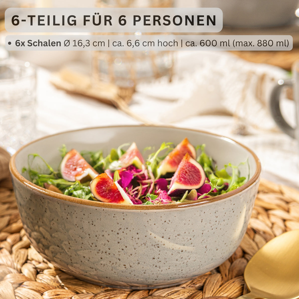 SÄNGER Bowl Set Rio Pearl Grey - 6-piece stoneware