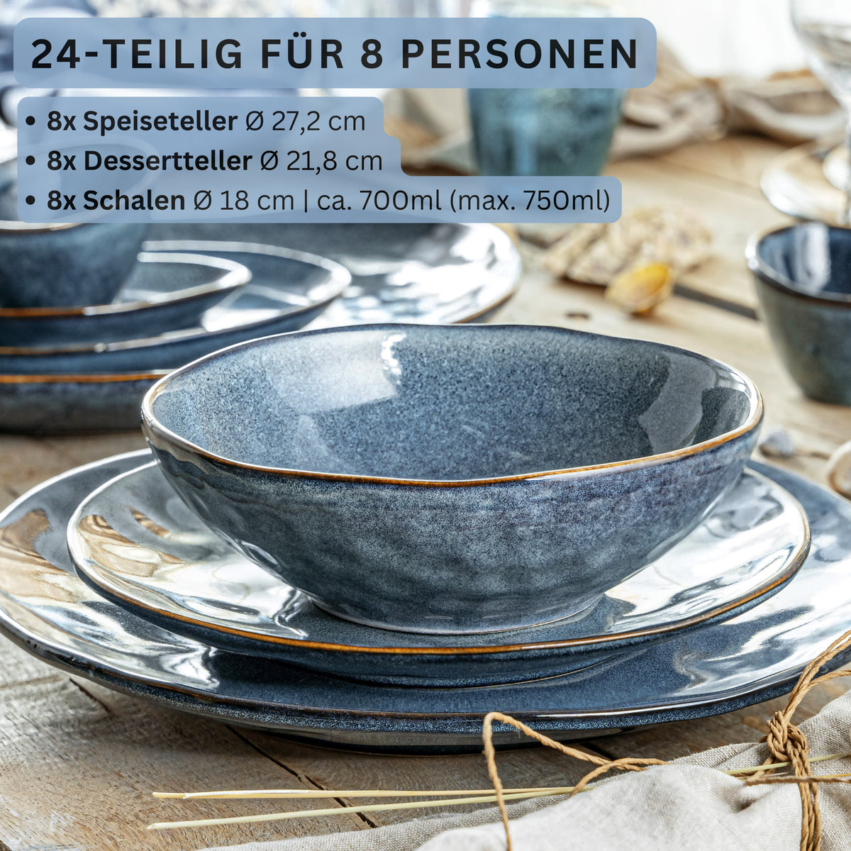 SÄNGER Stoneware Dinnerware Set Darwin, 24-Piece Dinner Service for 8 People