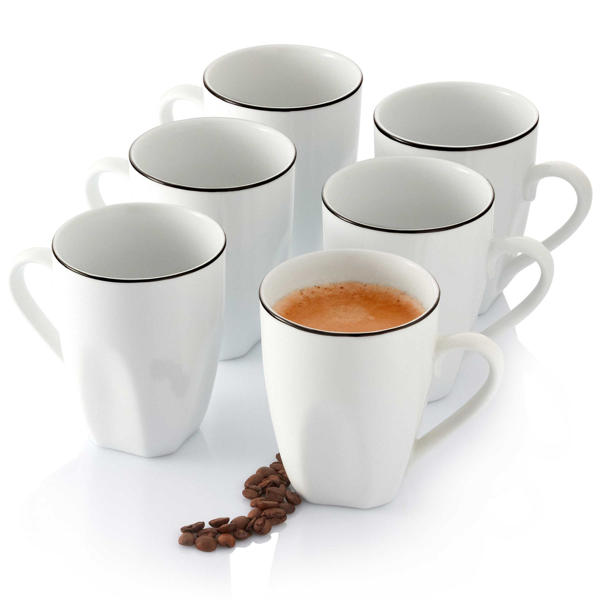 SÄNGER Porcelain Coffee Mug Set Bilgola Black Rim, 6 Pieces