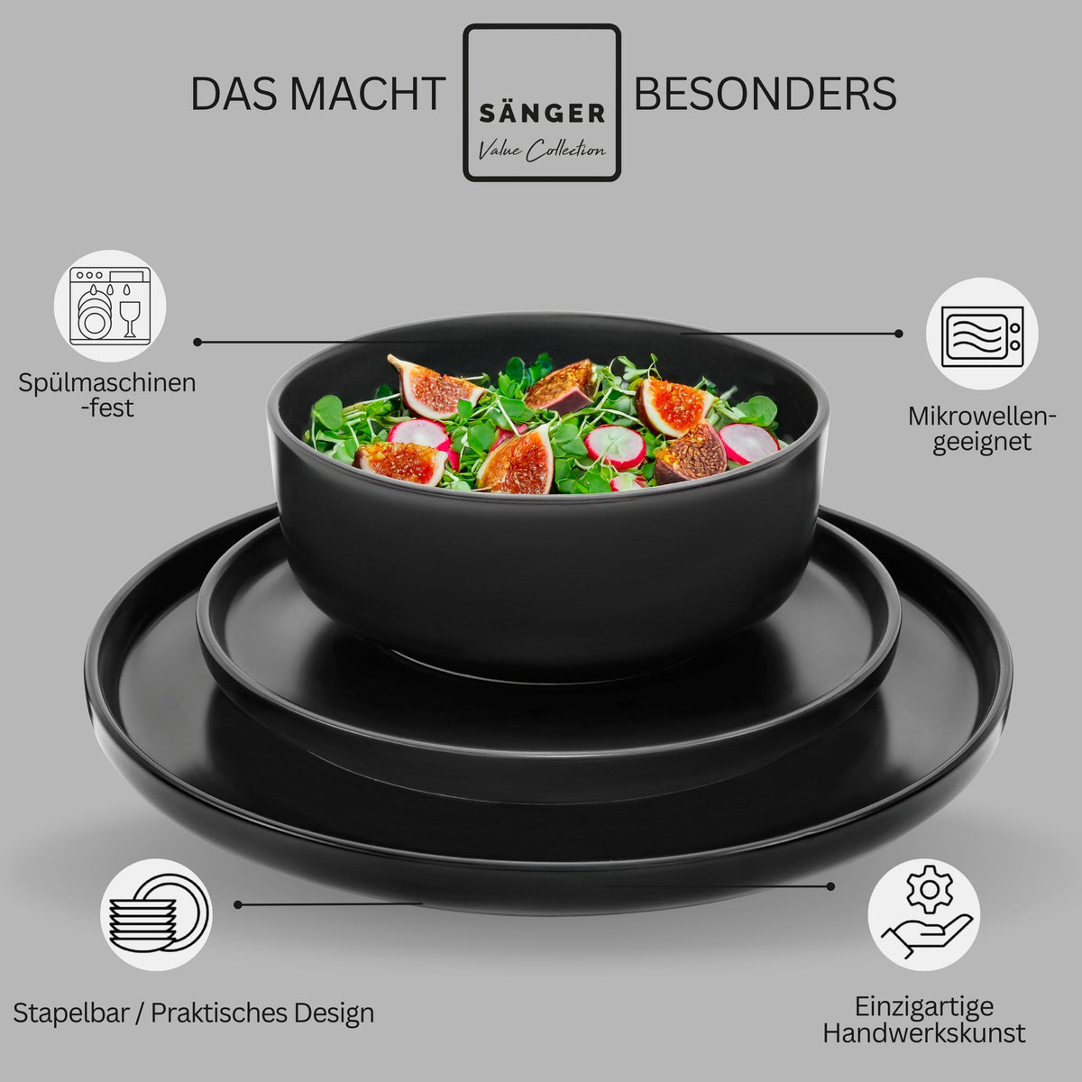 SÄNGER Stoneware Dinnerware Set Madeira, 36-Piece Dinner Set for 12 People