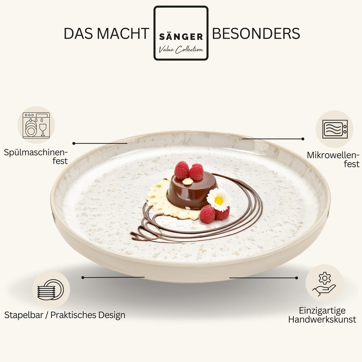 SÄNGER Key West Dessert Plate Set - 6 Pieces Made of Stoneware