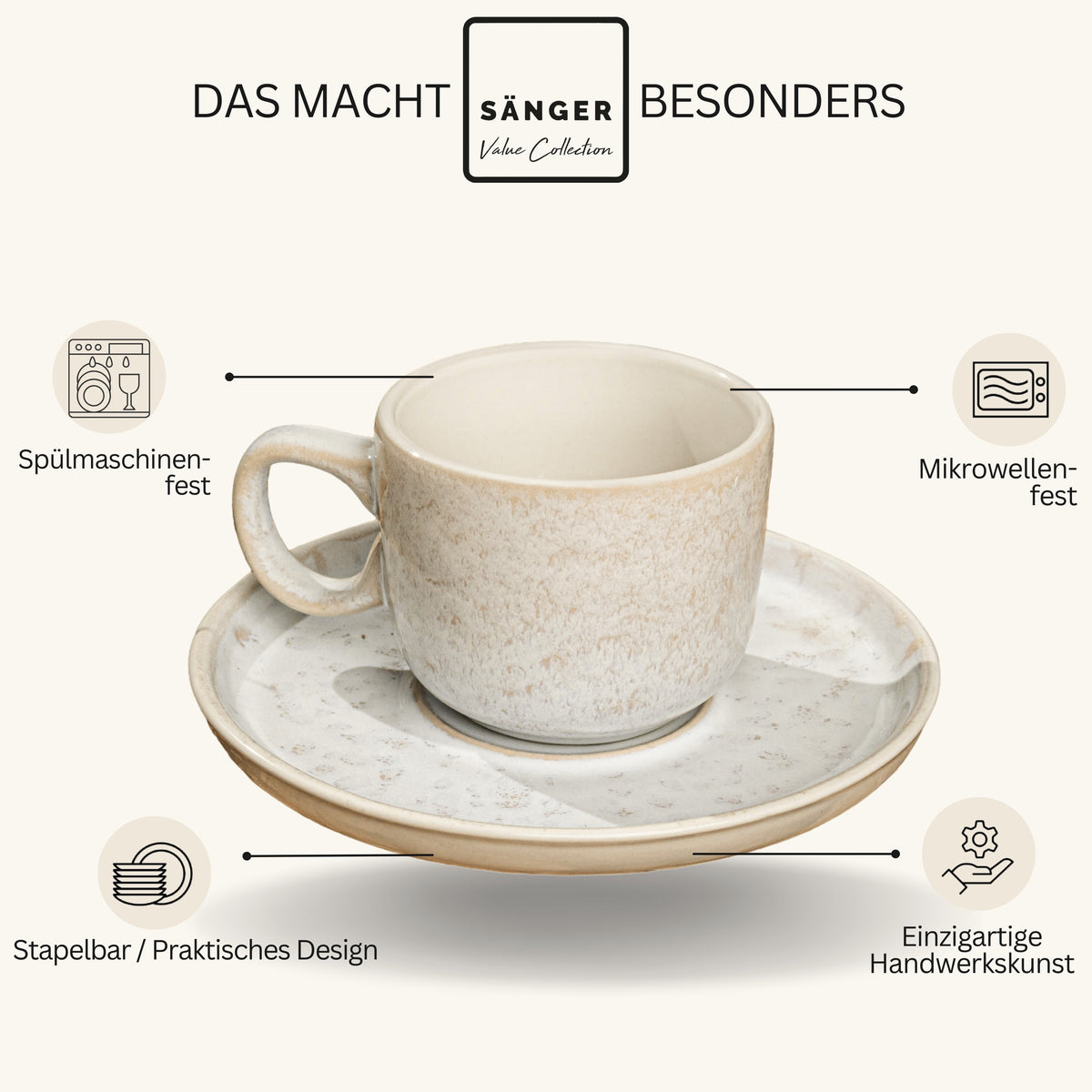SÄNGER Espresso Cup Set Key West - 12-piece stoneware