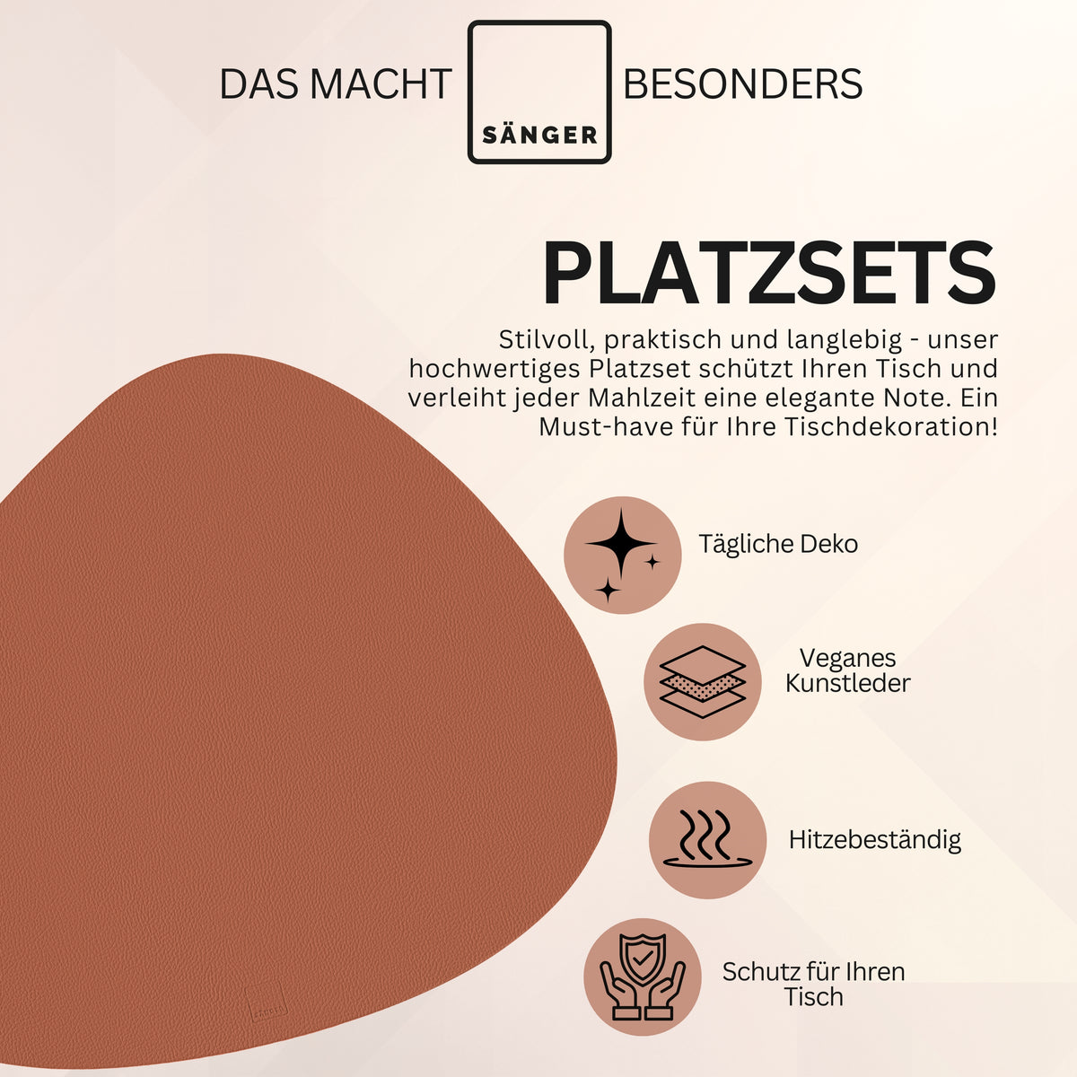SÄNGER Organic Faux Leather Placemats & Coasters 12-piece Set for 6 People, Anthracite + Brown