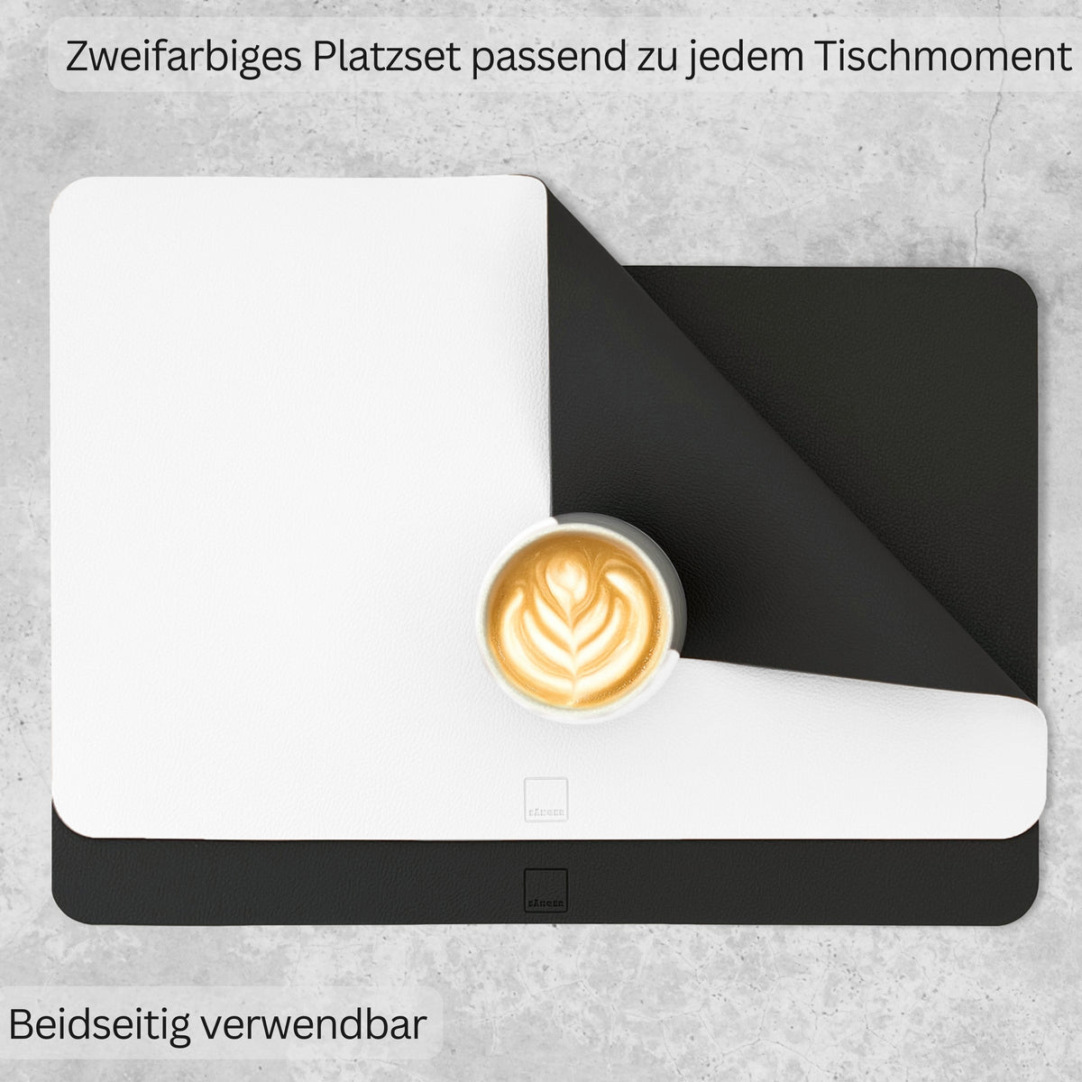 SÄNGER rechteckige Tischsets & Untersetzer aus Kunstleder 12 teilig für 6 Personen, Schwarz + Creme