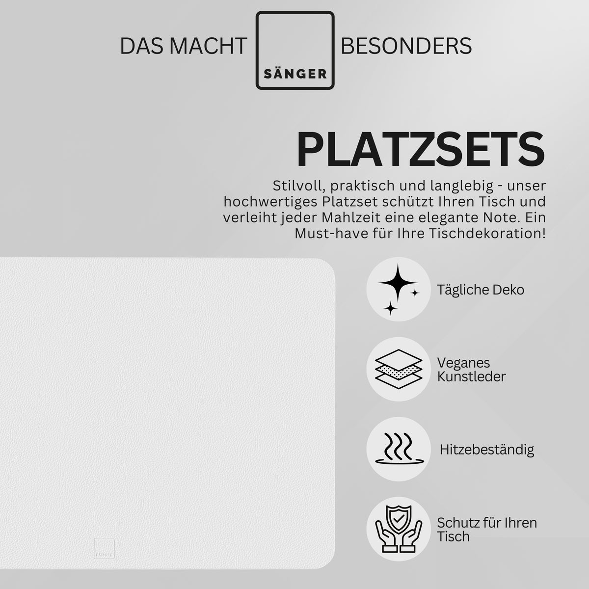 SÄNGER Rectangular Placemats & Coasters in Faux Leather, 12-piece set for 6 People, Black + Cream