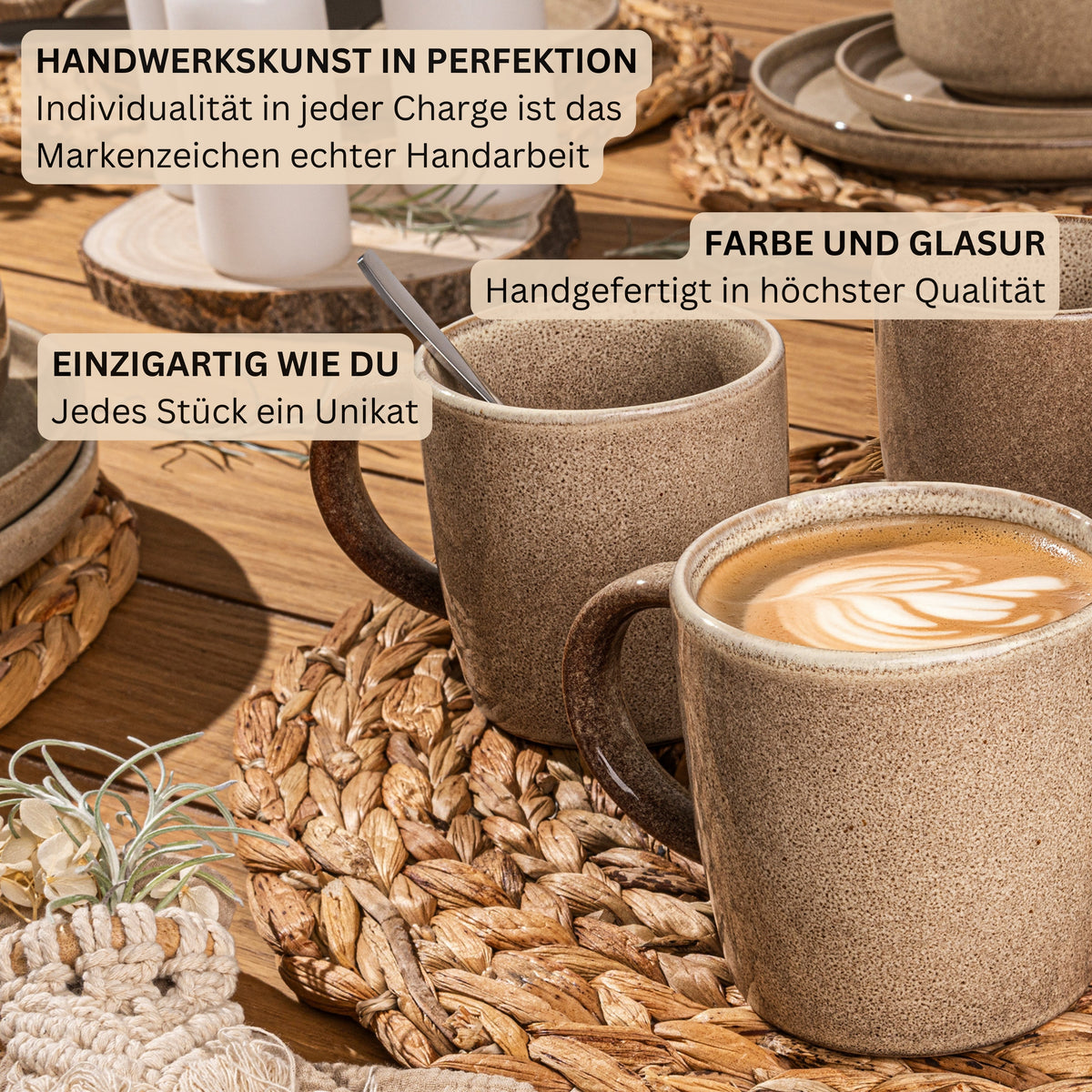 SÄNGER Kaffeebecher Set Kairo Mocha - 4 teilig aus Steingut