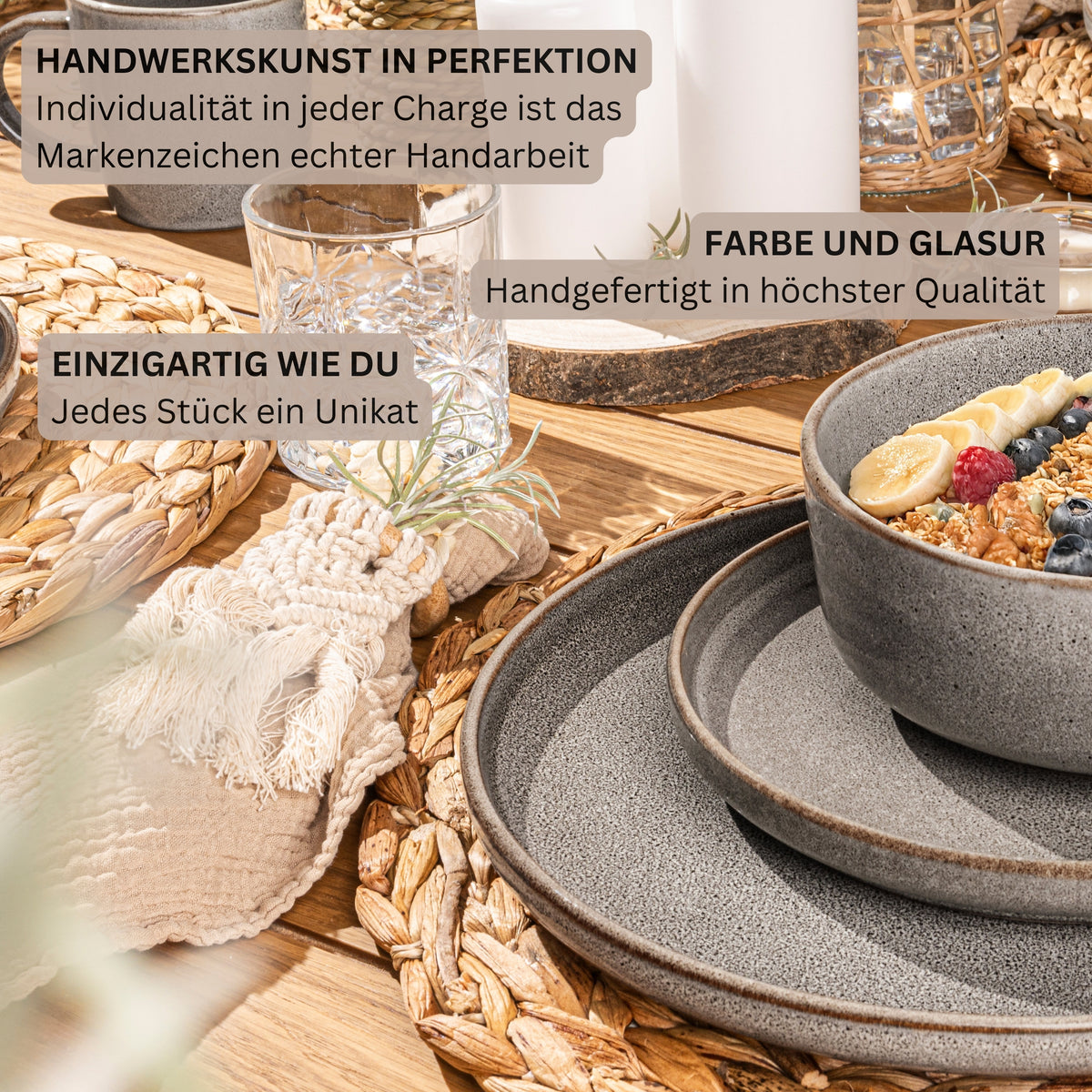 SÄNGER Dessertteller Set Kairo Graphit - 6 teilig aus Steingut