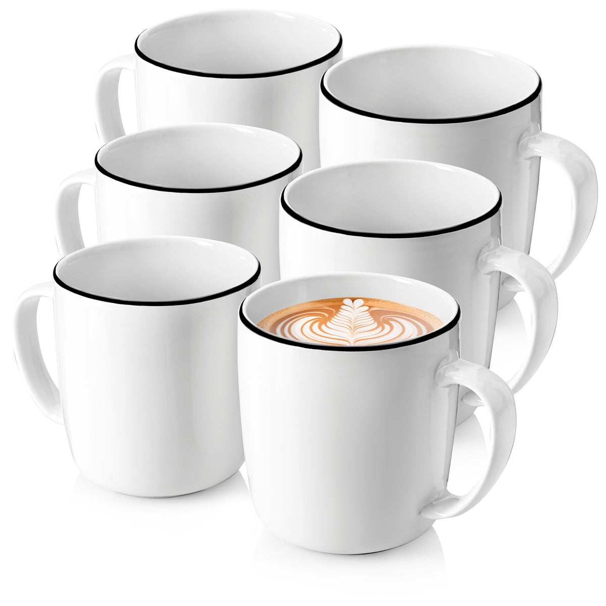 SÄNGER Porcelain Coffee Mug Marlo Black Rim Set of 6 - NEW