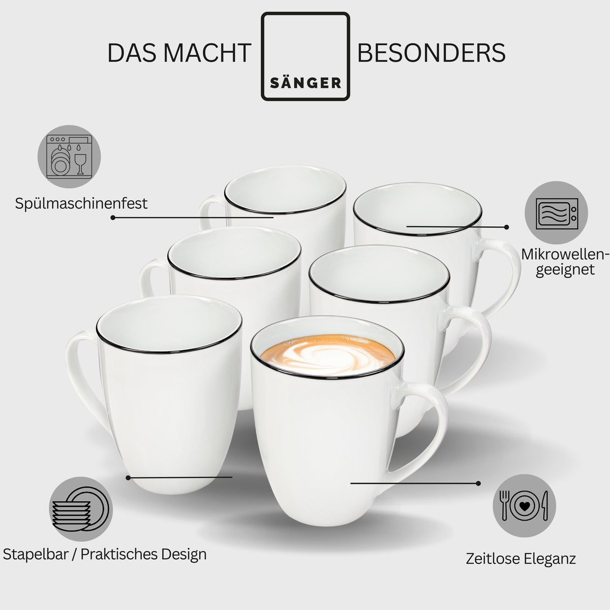 SÄNGER Porcelain Coffee Mug Marlo Black Rim 6-piece SET (LIMITED EDITION)