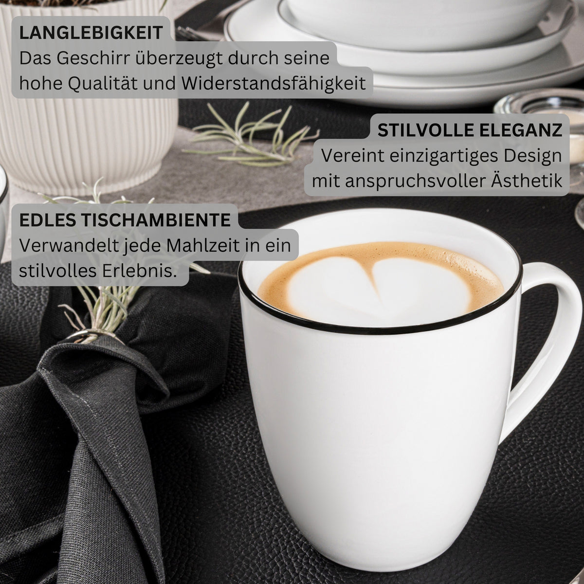 SÄNGER Porcelain Coffee Mug Marlo Black Rim 6-piece SET (LIMITED EDITION)