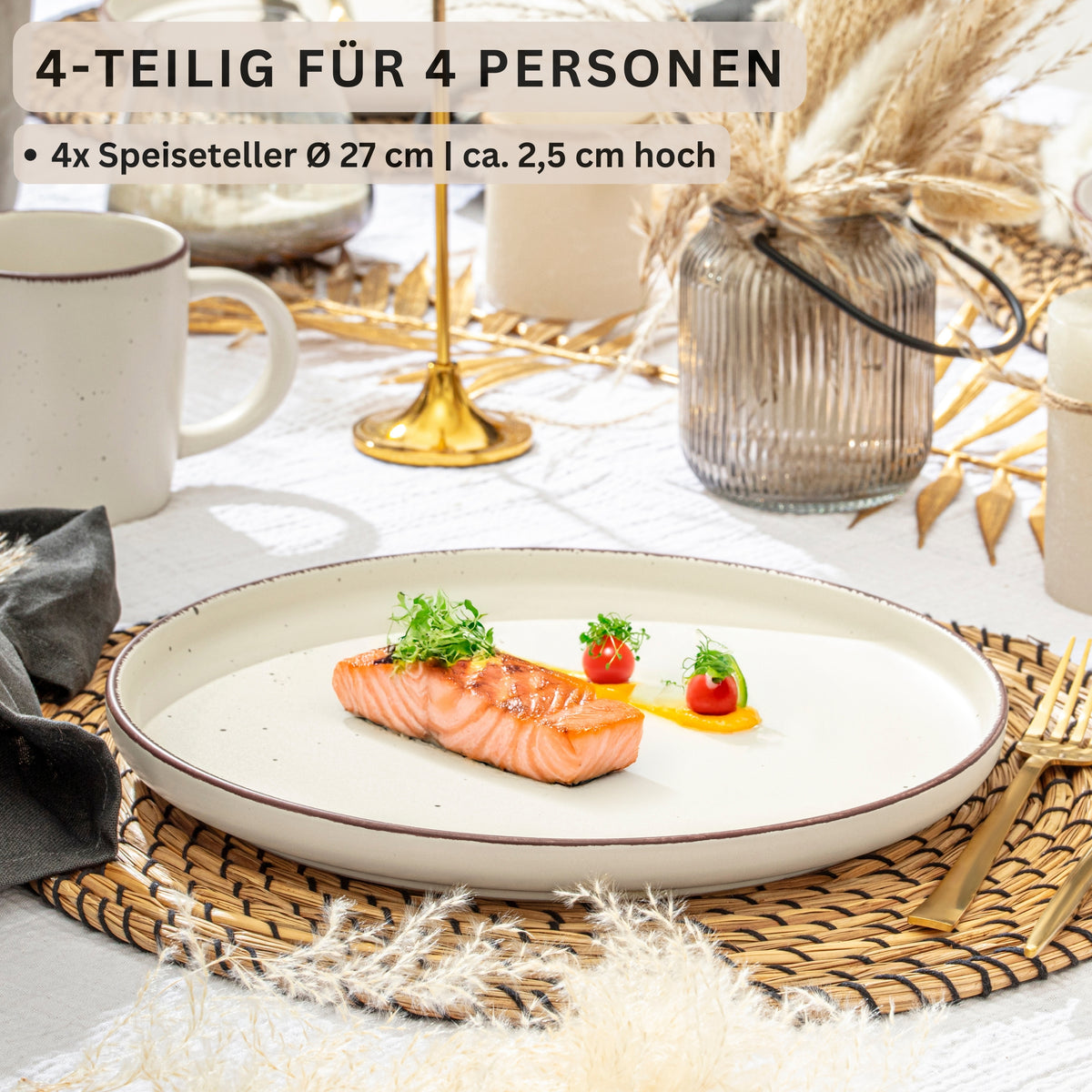 SÄNGER Steingut Speiseteller Bombay Erdfarben 4 teilig