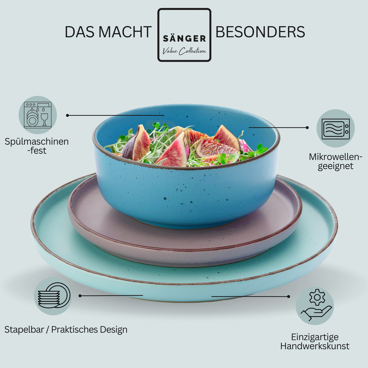 SÄNGER Stoneware Dinnerware Set Bombay Seabed 12 pieces for 4 people