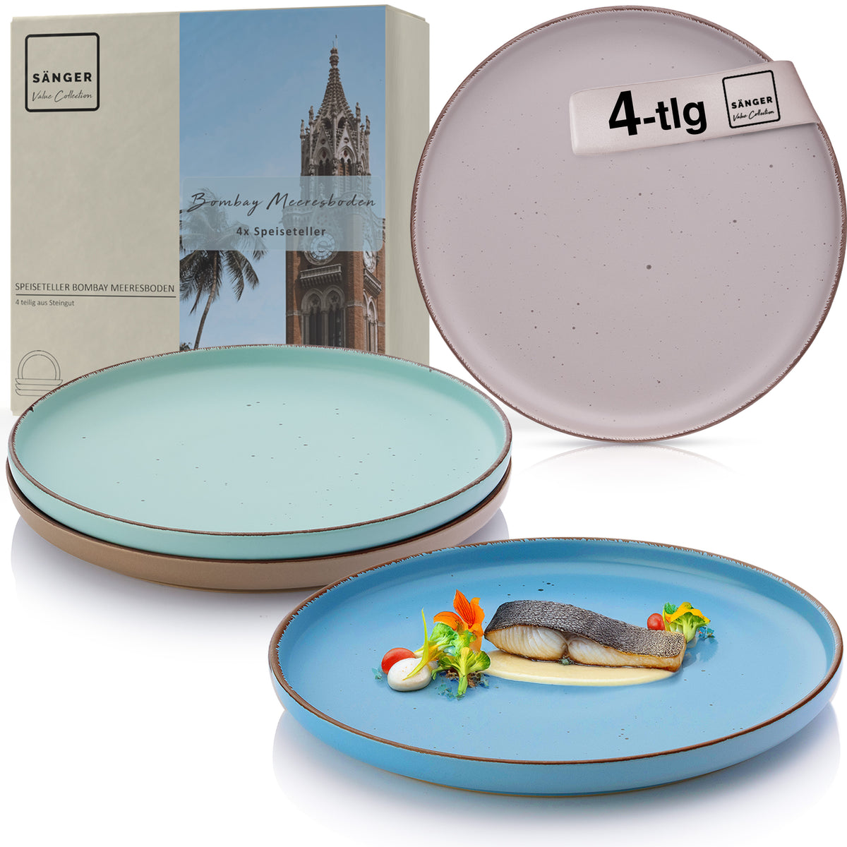 SÄNGER Stoneware Dinner Plate Bombay Seabed 4-piece