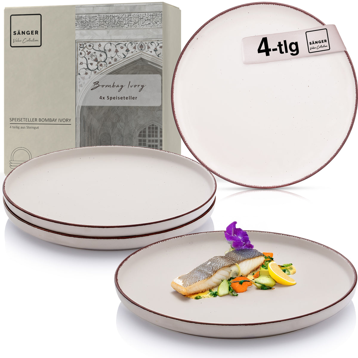 SÄNGER Steingut Speiseteller Bombay Ivory 4 teilig