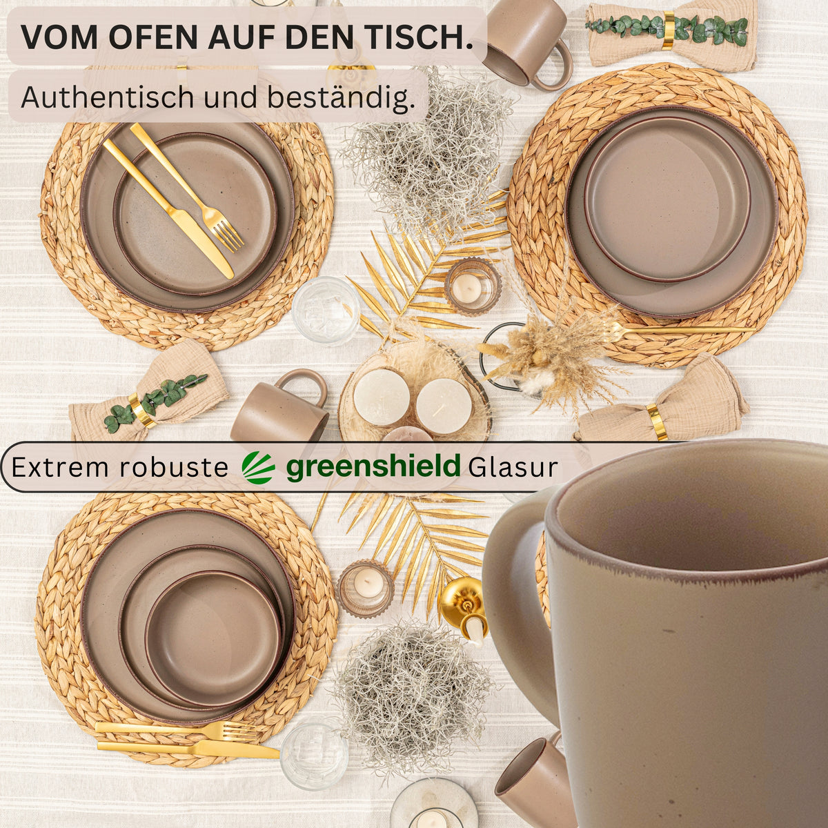 SÄNGER Steingut Kaffeebecher Bombay Oak 4 teilig