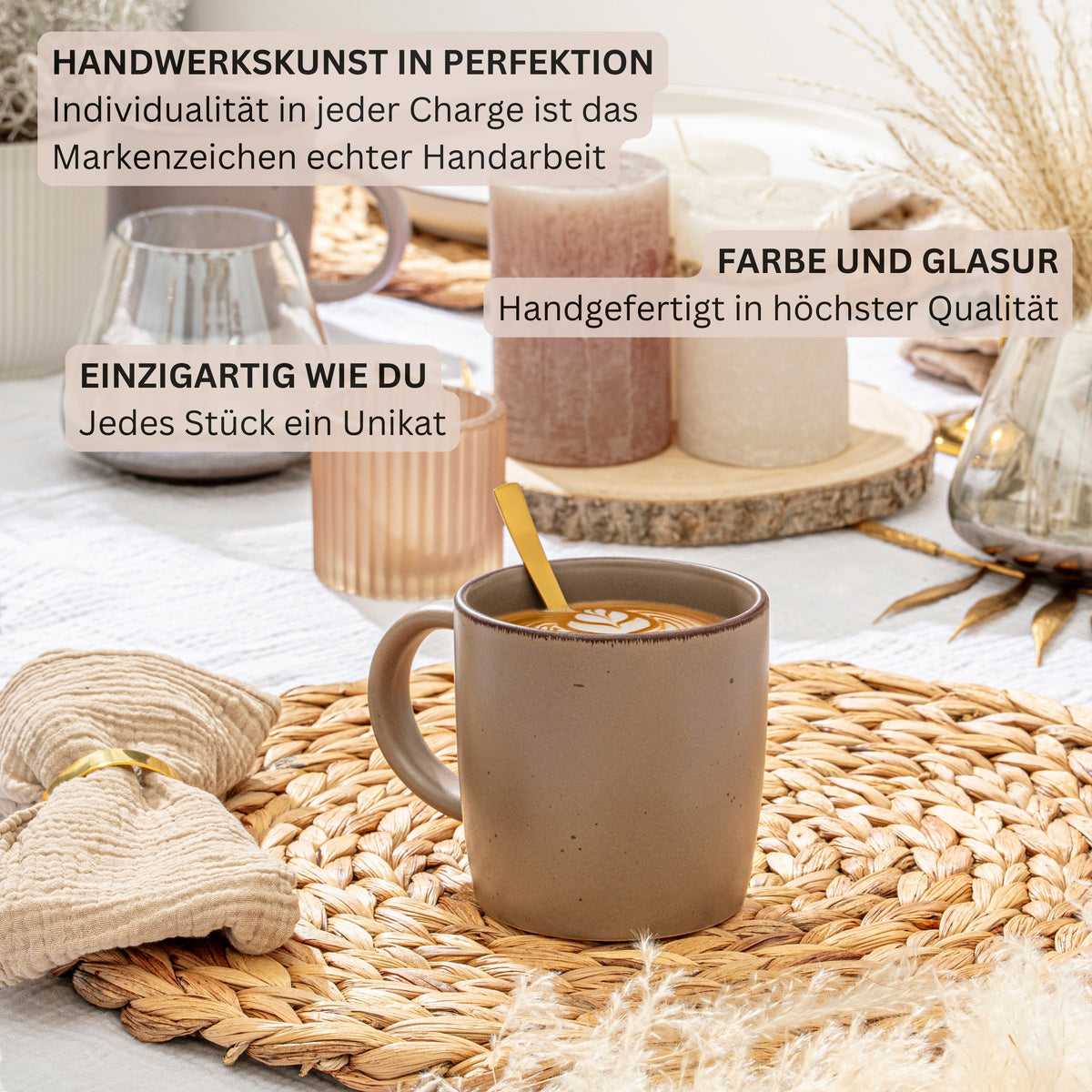 SÄNGER Steingut Kaffeebecher Bombay Oak 4 teilig