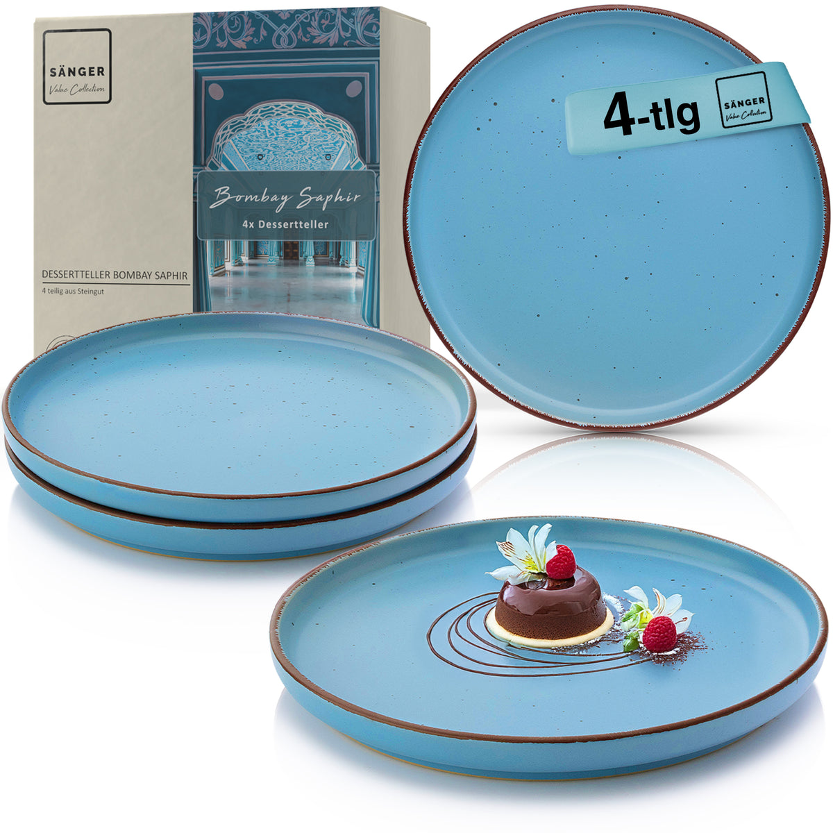 SÄNGER Steingut Dessertteller Bombay Saphir 4 teilig