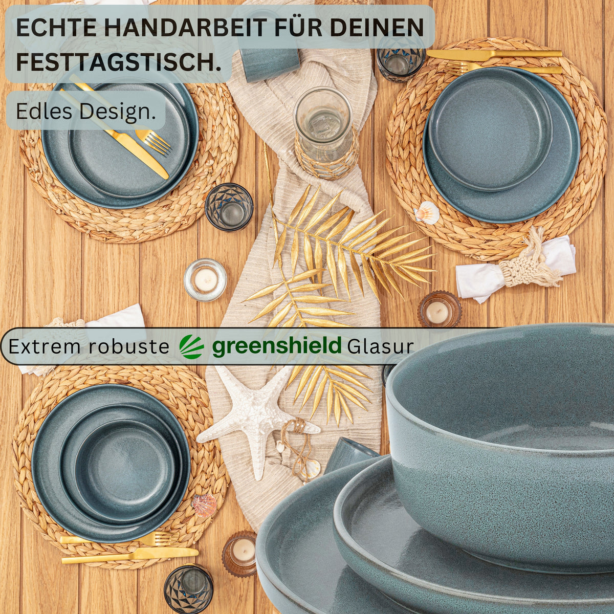 SÄNGER Steingut Geschirrset Kairo Ocean 18 teilig für 6 Personen