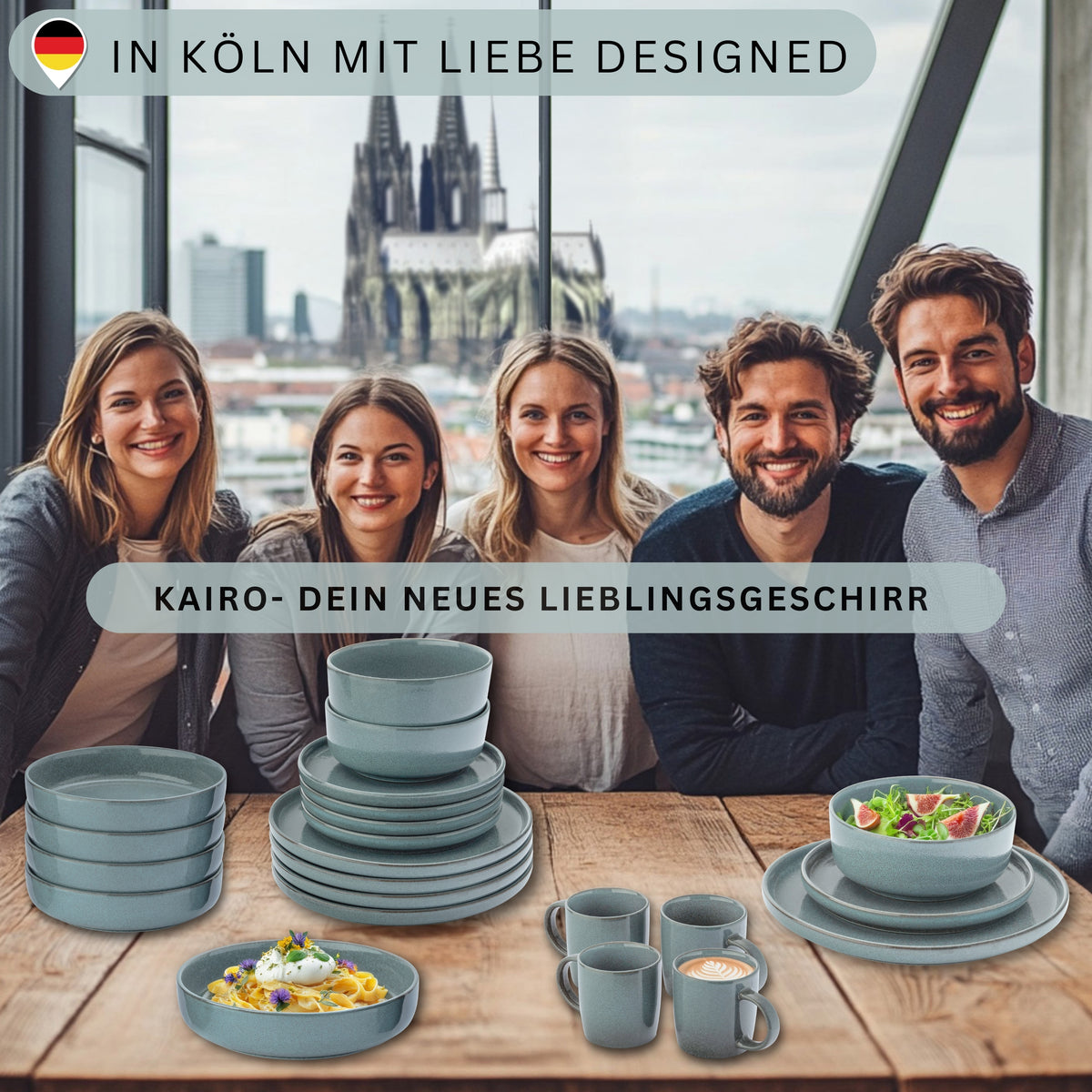SÄNGER Steingut Geschirrset Kairo Ocean 18 teilig für 6 Personen