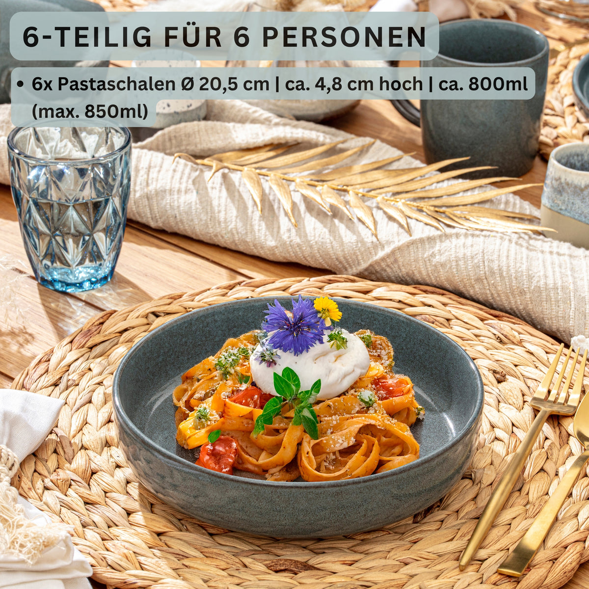 SÄNGER Stoneware Pasta Bowls Cairo Ocean 6 Pieces