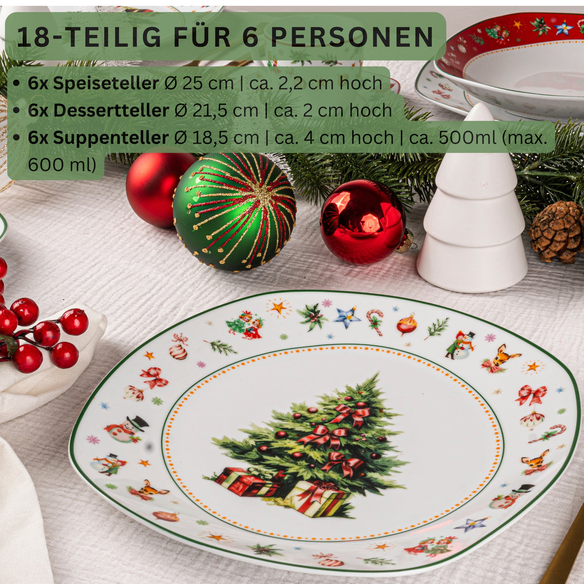 SÄNGER Porcelain Dinnerware Set Bilgola Christmas Design, 18-piece Dinner Set for 6 People