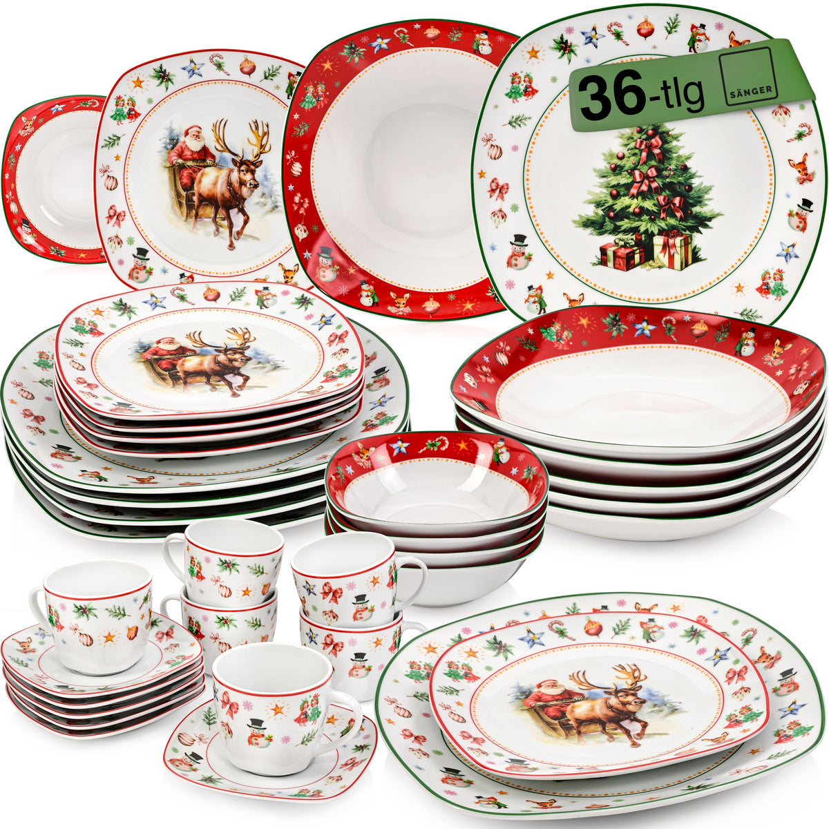 SÄNGER Porcelain Dinnerware Set Bilgola Christmas Design 36 pieces for 6 people