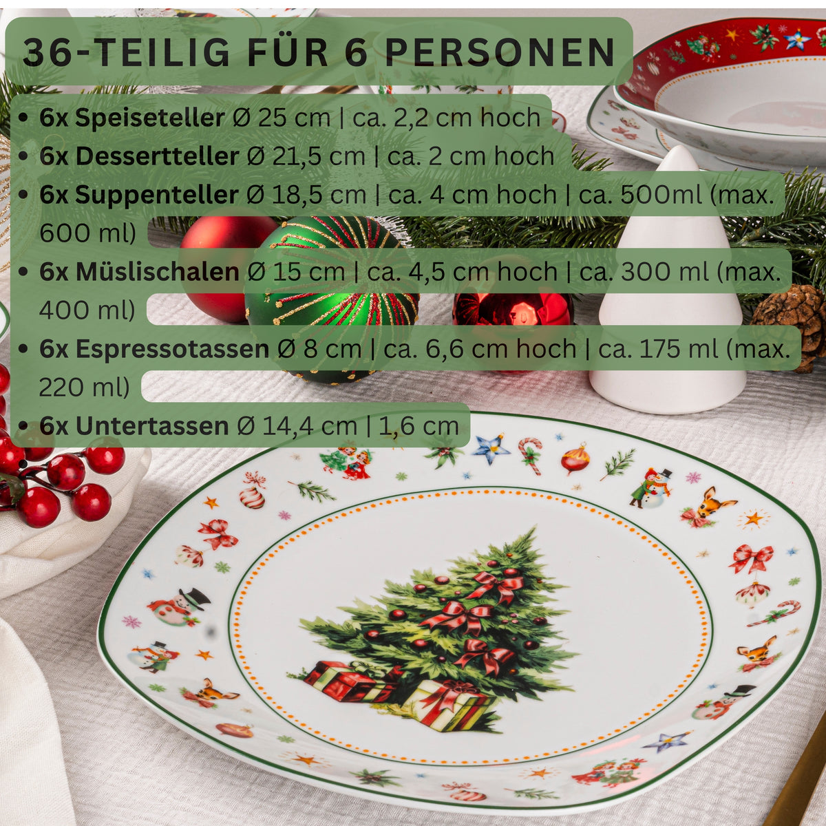 SÄNGER Porcelain Dinnerware Set Bilgola Christmas Design 36 pieces for 6 people