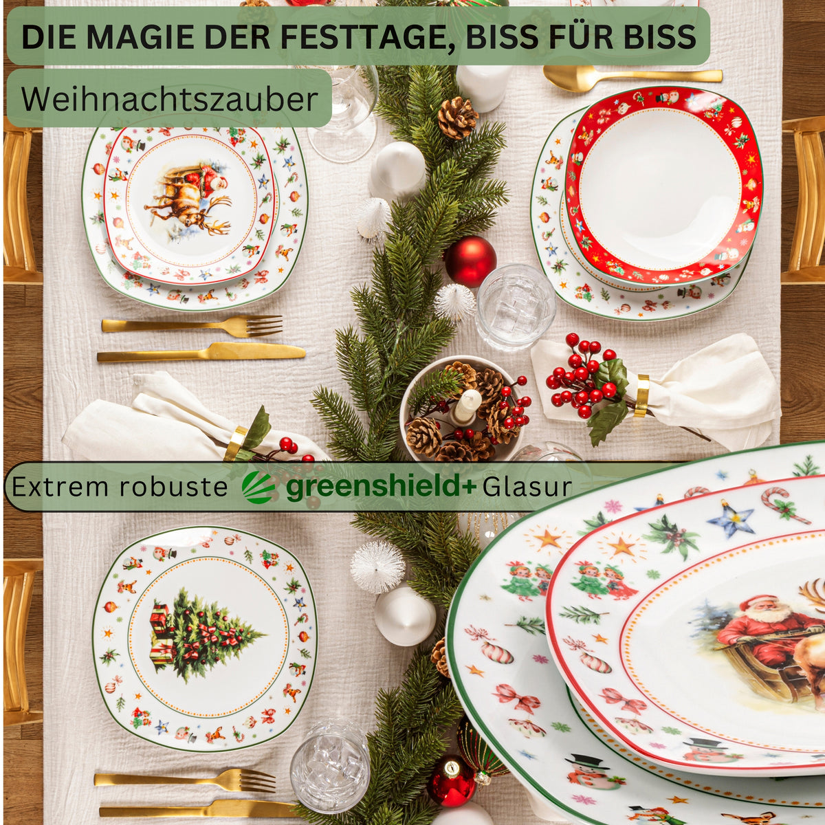 SÄNGER Porcelain Dinnerware Set Bilgola Christmas Design, 24-piece dinner service for 6 people