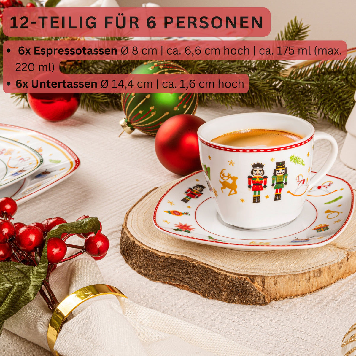 SÄNGER Bilgola Nutcracker Design Coffee Cup Set, 12-piece, for 6 people
