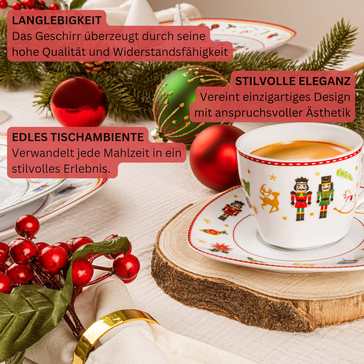 SÄNGER Bilgola Nutcracker Design Coffee Cup Set, 12-piece, for 6 people