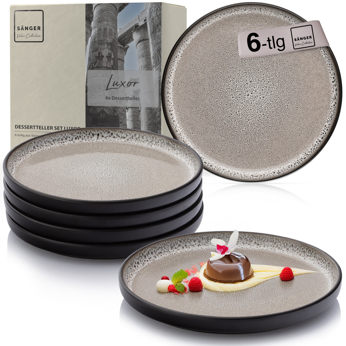 SÄNGER Steingut Dessertteller Luxor 6 teilig