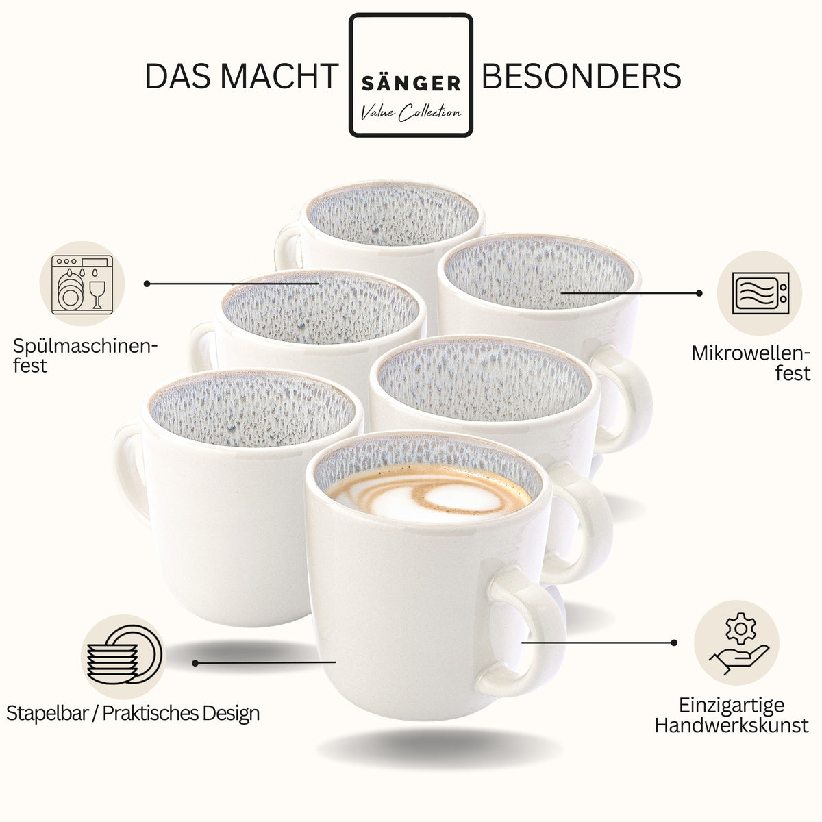 SÄNGER Steingut Kaffeebecher Kreta 6 teilig