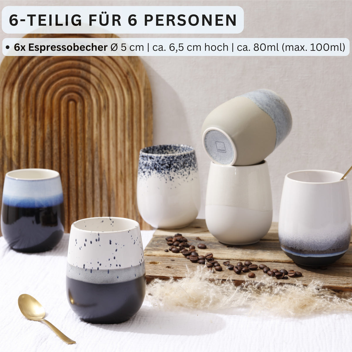 SÄNGER Steingut Kaffeebecher Siena 6 teilig 80 ml
