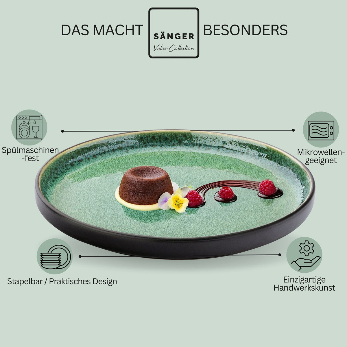 SÄNGER Stoneware Dessert Plates Greenwich, 6-Piece Set for 6 People