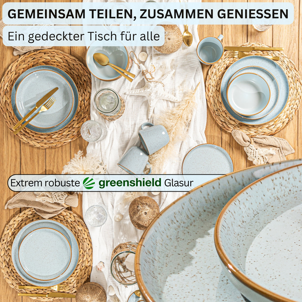 SÄNGER Stoneware Dinnerware Set Rio Lagune, 24-piece Dinner Service for 6 People