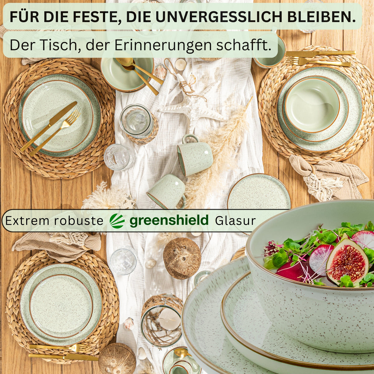 SÄNGER Stoneware Dinnerware Set Rio Mint, 24-Piece Dinner Set for 6 People