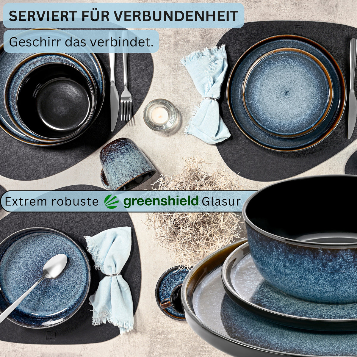 SÄNGER Stoneware Dinnerware Set Osaka, 24-Piece Dinner Service for 6 People