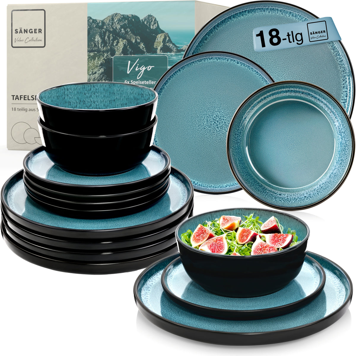 SÄNGER Stoneware Dinnerware Set Vigo, 18-Piece Dinner Service for 6 People