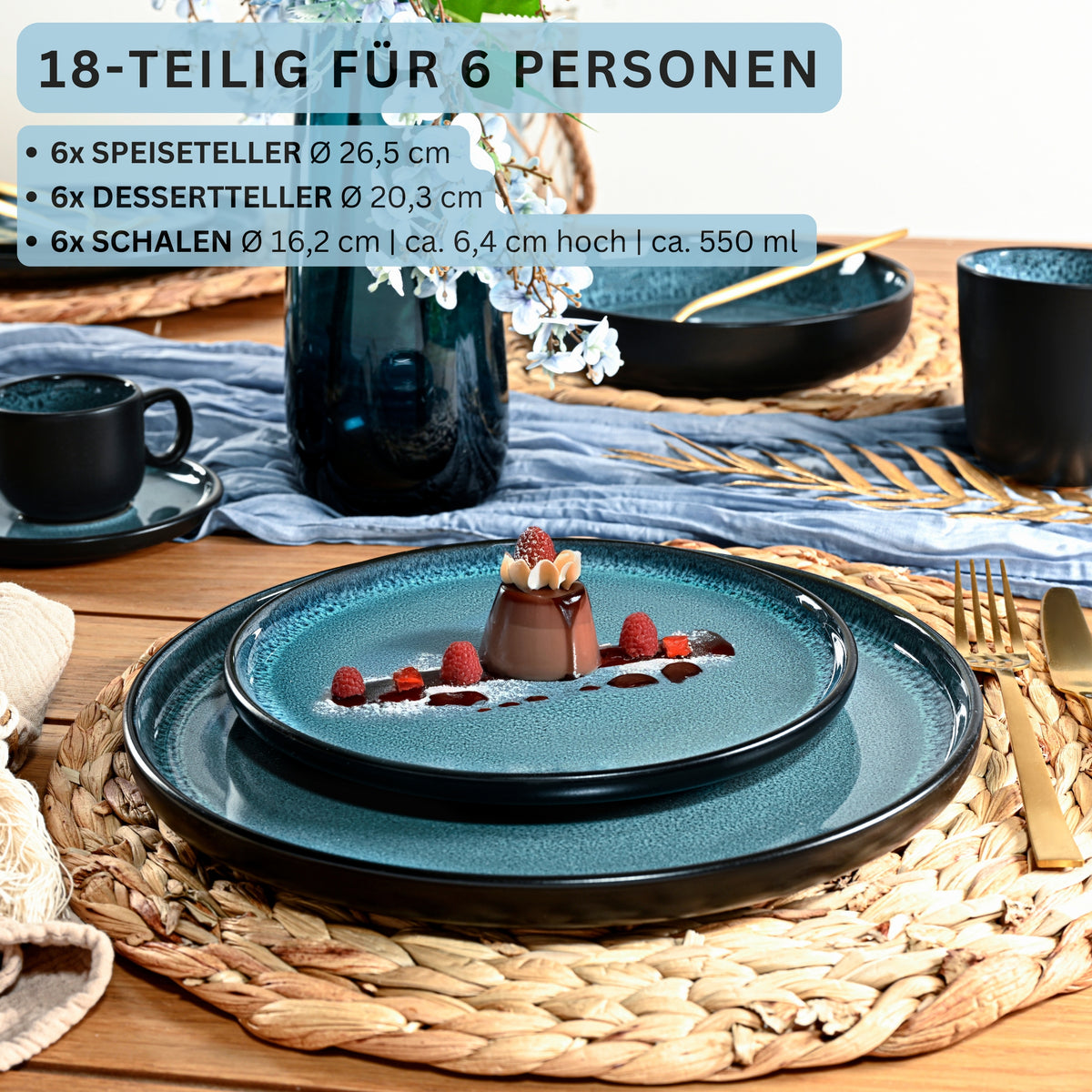 SÄNGER Stoneware Dinnerware Set Vigo, 18-Piece Dinner Service for 6 People