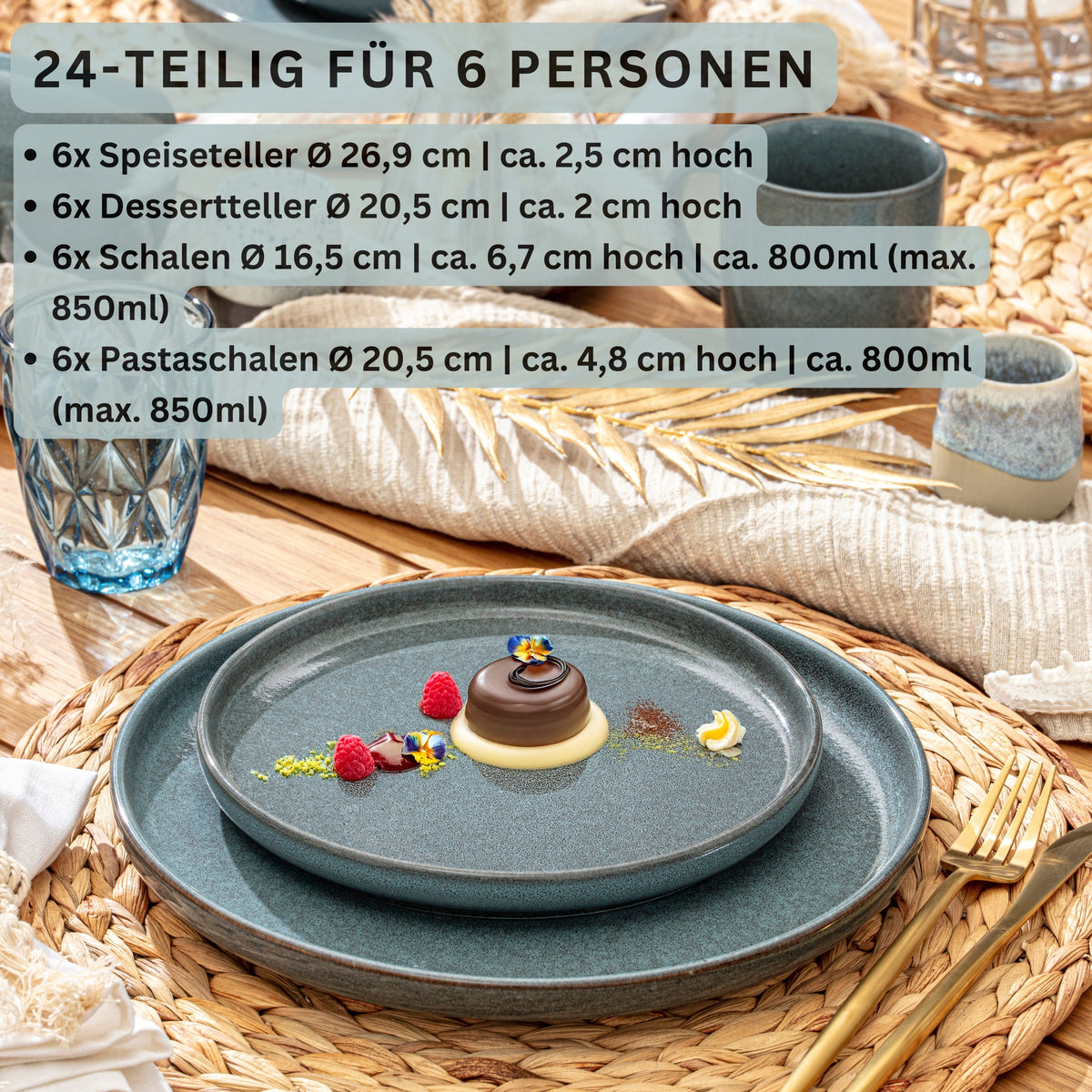 SÄNGER Steingut Geschirrset Kairo Ocean 24 teilig für 6 Personen