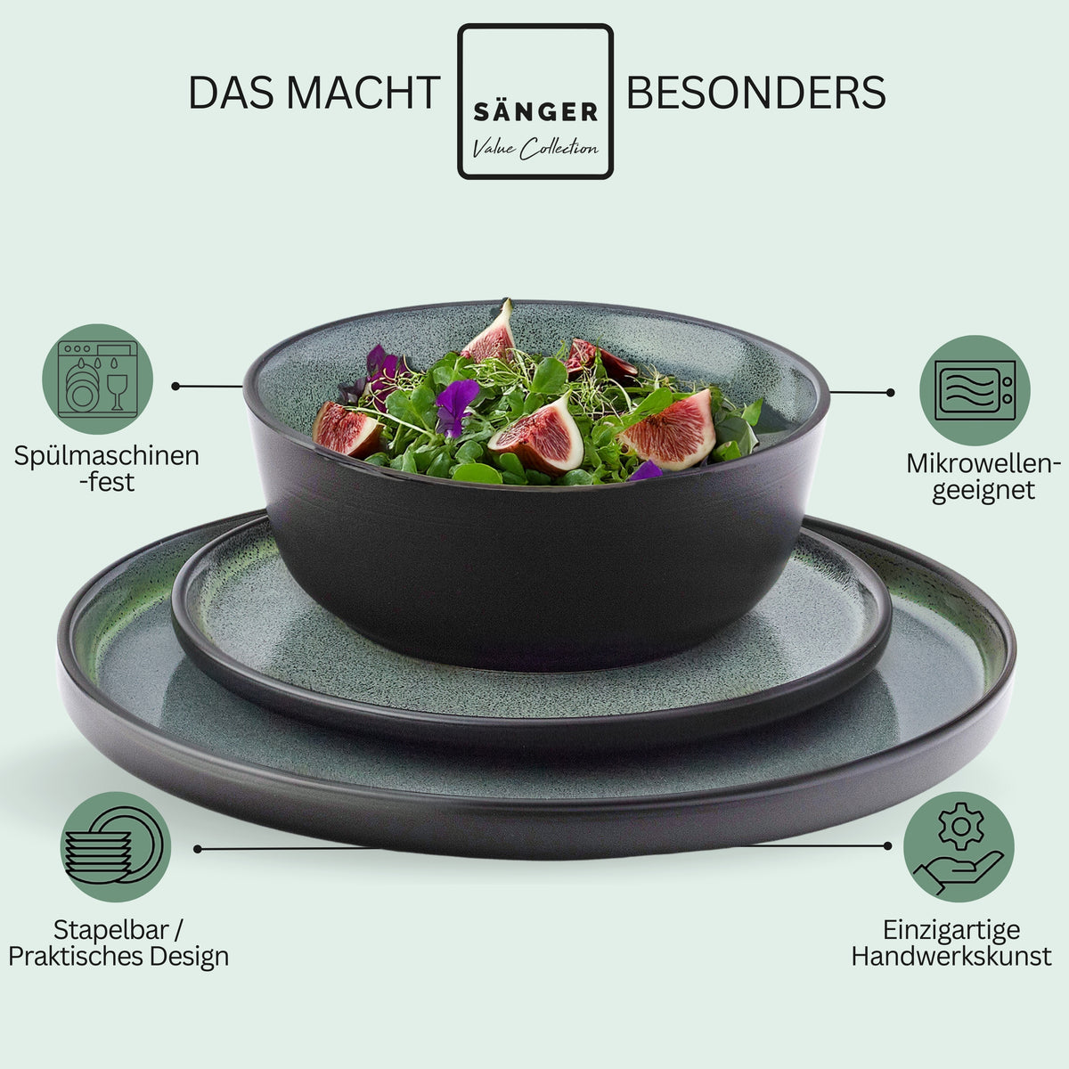 SÄNGER Stoneware Dinnerware Set Malmö, 24-piece for 6 people