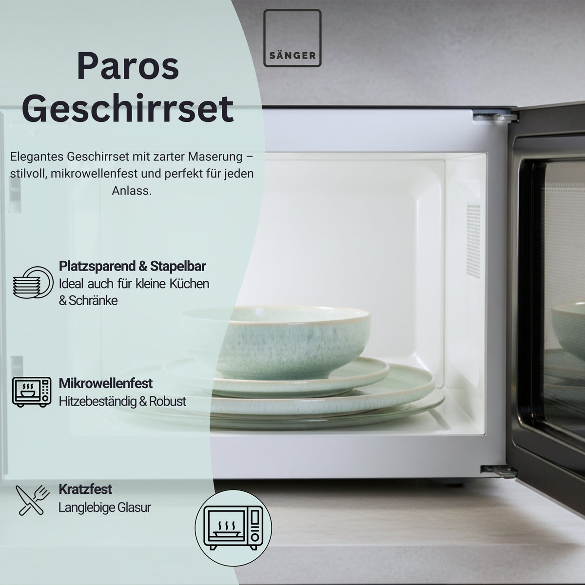 SÄNGER Steingut Geschirrset Paros, Tafelservice 12 teilig für 4 Personen