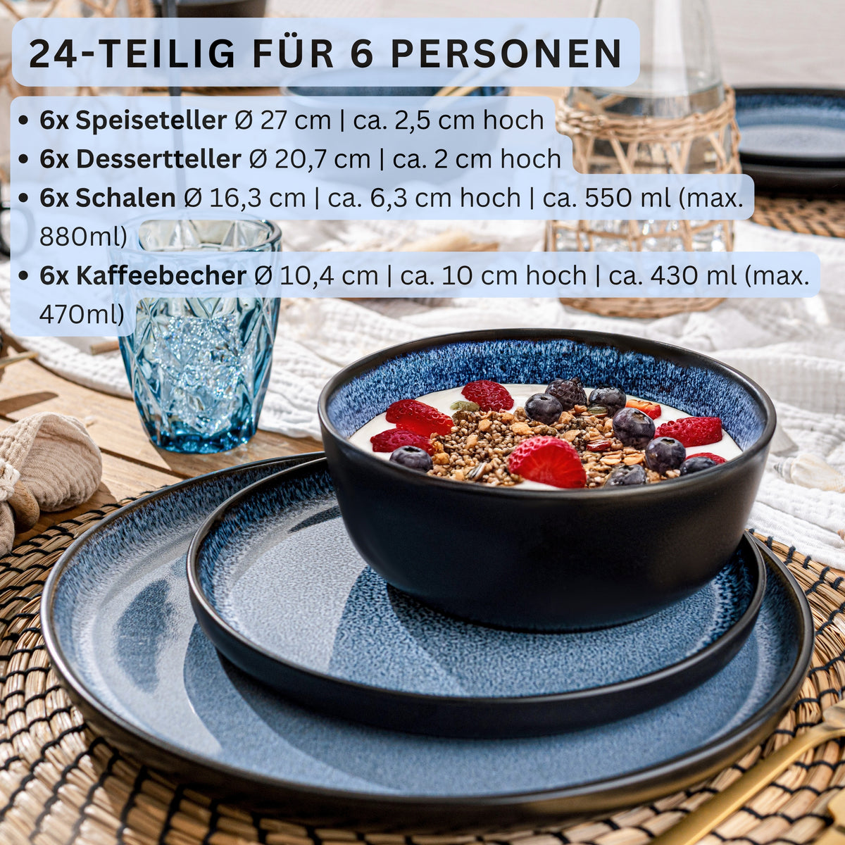 SÄNGER Steingut Geschirrset Aruba, Kombiservice 24 teilig für 6 Personen