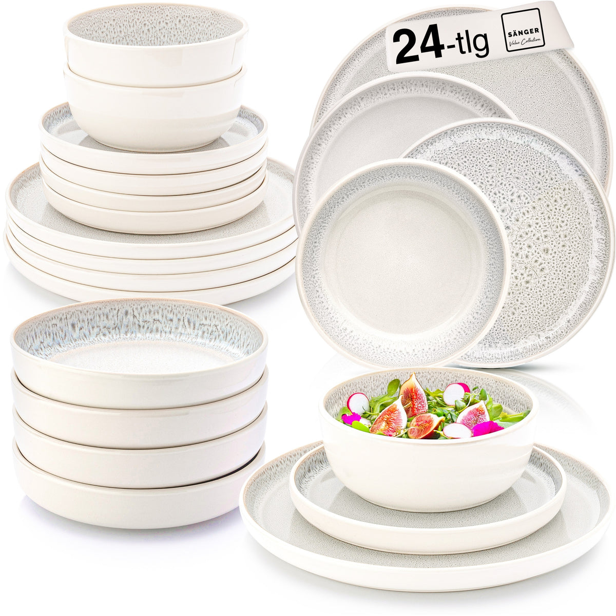 SÄNGER Stoneware Dinnerware Set Crete 24-Piece for 6 People
