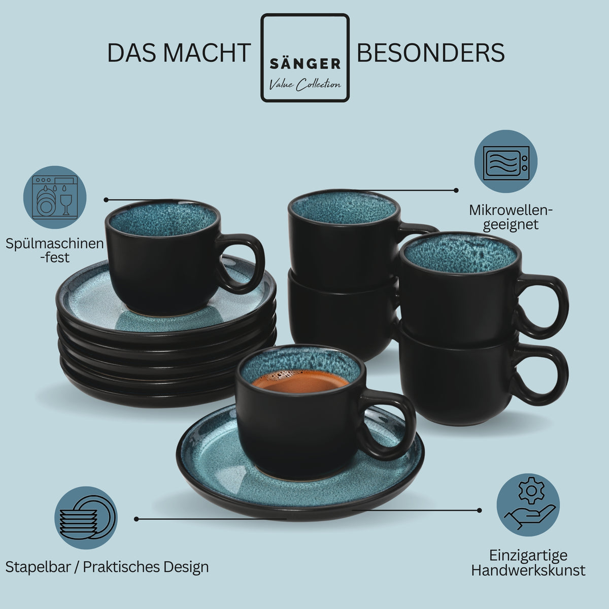 SÄNGER Espresso Cup Set Vigo 12 Pieces for 6 People